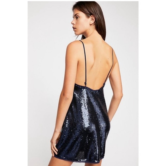 NWOT Free People Time to Shine navy blue sequin sparkly swing cami slip dress ✨ - Picture 13 of 15